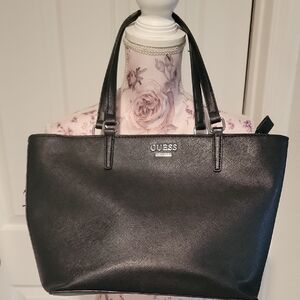 Guess Black Structured Leather Tote Bag